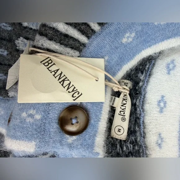 NWT Blank NYC Fair Isle Hot Take Chunky Knit Cardigan Sweater Grey Combo Size M - Picture 6 of 7